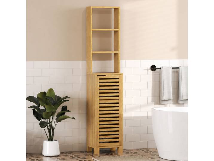 HOMCOM Colonne Salle de Bain Bambou 3 Étagères 34x30x170cm Naturel