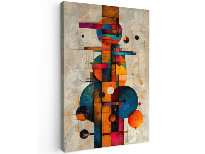 MuchoWow Leinwandbild - Vintage - Moderne Kunst - Orange - Geometrische Formen - 80x120 - Wanddeko, Mehrfarbig, Textil, Kiefer, Abstrakt, Rechteckig, 80x120 cm, gerahmt, Bilder & Rahmen, Bilder, Wandbilder