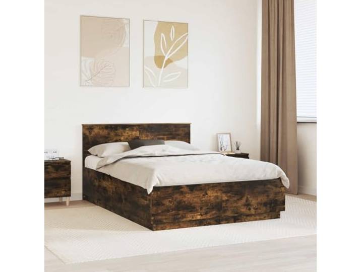 RJPLMFV Bettgestell, 150 x 200 cm, Holz Kopfteil zur Wandbefestigung, verstellbar, modernes Design, quadratische Füße, pflegeleicht