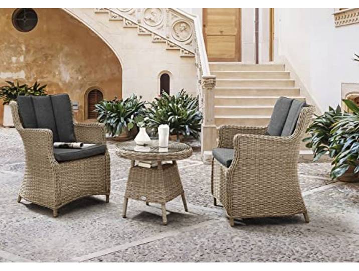 Destiny Balkonset Luna Malaga 2 Sessel + 1 Tisch Ø60x55cm, Natur meliert