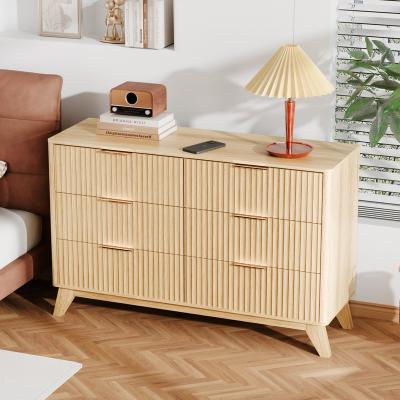 VINGLI "Oak Finish 6-Drawer Double Dresser Grid Chest P2 Particleboard+MDF With Melamine&Vacuum Forming 47.22""W"