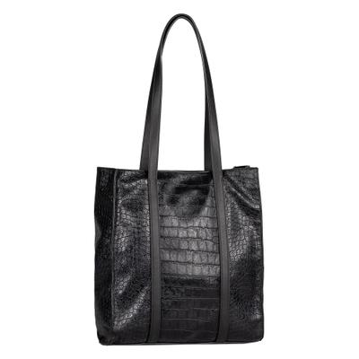 Shopper GABOR "Elfie", Damen, Gr. B/H/T: 30cm x 33cm x 9,5cm, schwarz (schwarz, geprägt), Lederimitat, clean, gepflegt, unifarben, Taschen Shopper, Damen Schultertasche mit einem Logo Rubber Patch