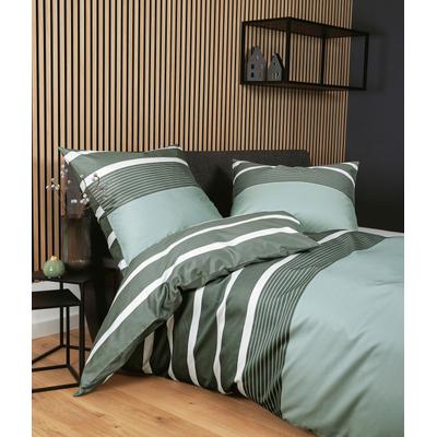 Bettwäsche JANINE "J. D.", grün (holunder), B/L: 200cm x 200cm, 1 Stk., 2 Stk., Mako-Satin, B/L: 80cm x 80cm, 3 Stk., Mako-Satin, Obermaterial: 100% Baumwolle, Bettwäsche, Bettwäsche, Bettwäsche im Streifen-Design in verschiedenen Qualitäten