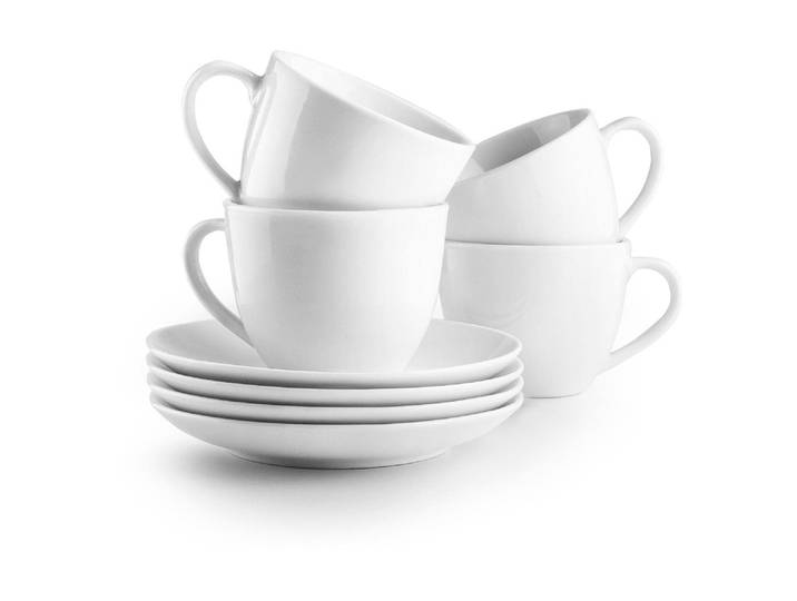 Tasse Ibili mit Unterteller Castilla 310 ml, 4 Stück , weiss (weiß), 310ml, Keramik, Trinkgefässe, Tasse