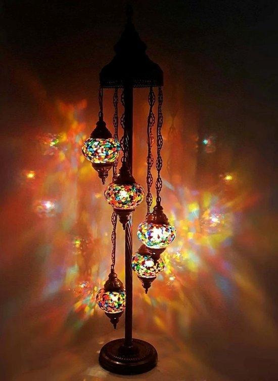 Halay Turkse staande lamp met 5 gekleurde mozaïekbollen voor sfeervol accentlicht