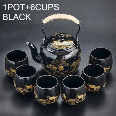 KitchenNation Premium Porcelain Tea Set Handcrafted Ceramic Teapot & Cups, Elegant & Durable set D