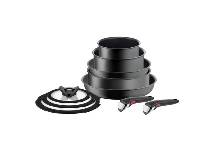 Tefal Pfannenset Ingenio Ultimate, Dunkelgrau, Metall, 10-teilig, nicht angegeben L, rund, 32.5x24x32.5 cm, Made in Europe, mit Silikonring,abnehmbarer Griff, backofengeeignet, ergonomischer Griff, Kochen, Pfannen, Pfannensets