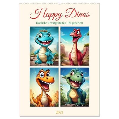 Happy Dinos (Wandkalender 2027 DIN A2 hoch), CALVENDO Monatskalender