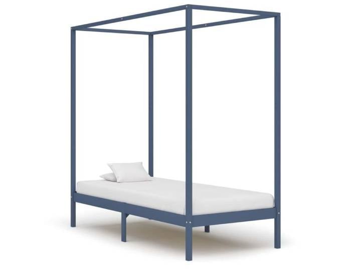 Structure de lit - Lit adulte à baldaquin - Gris - Bois massif - 90x200 cm