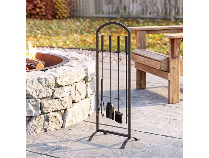 Outsunny Serviteur Cheminée Métal Noir 6 Pièces avec Sac à Bûches