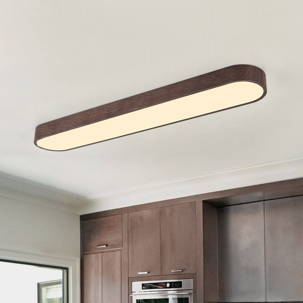 Metro Bretton Rustic Modern Round-Corner Rectangle LED Flush Mount Ceiling Light Walnut 12.7cm H X 90cm W X 38.1cm D