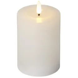 LED Kerze LINA Echtwachs realistische 3D Flamme Wachsspiegel H: 12,5cm weiß
