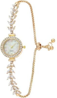 Uplift Essentials Crystal Diamond Wedding Wristwatch Elegant Quartz Bracelet Watch With Adjustable Fit For Brides And Banquets gold
