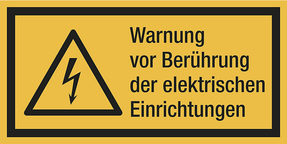 kaiserkraft Kombischilder mit Text für Warnkennzeichen, Warnung vor Berührung der elektrischen Einrichtungen, VE 10 Stk, Folie, LxH 74 x 37 mm