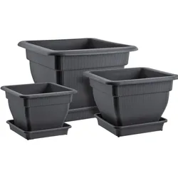 BURI Pflanzkübel Blumentopf Wasserspeicher und Untersetzer Pflanztopf anthrazit