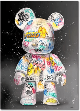 Uplift Curations Cute Graffiti Bear Canvas Wall Art Kawaii Cartoon Pop Art Poster For Stylish Room Decor 15.7 19.7 Inches
