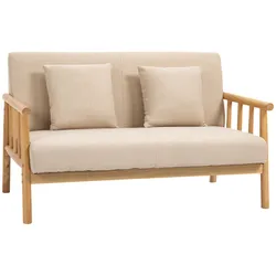 HOMCOM 2 Sitzer Sofa, Couch mit 2 Lendenkissen Leinenoptik für klein Räume Beige
