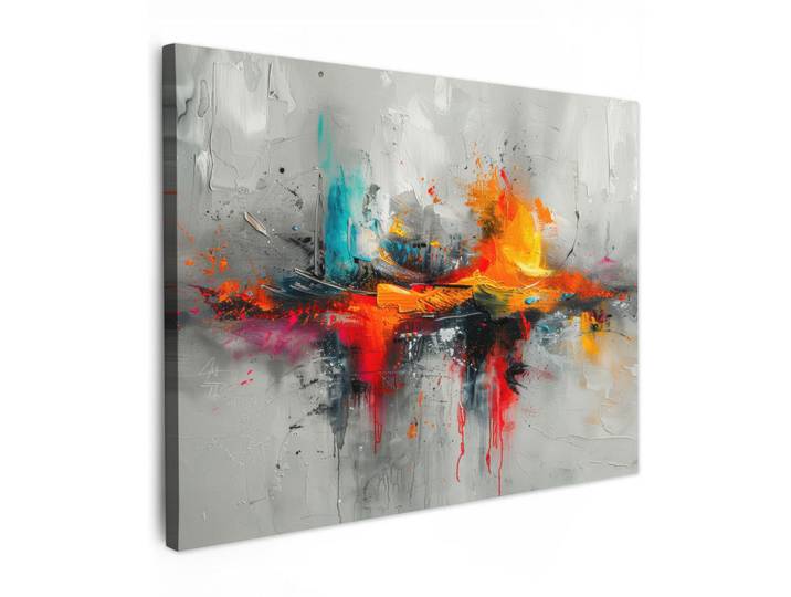MuchoWow Leinwandbild - Moderne Kunst - Orange - Grau - Abstrakt - 80x60 - Malerei, Hellgrau, Textil, Kiefer, Rechteckig, 80x60 cm, gerahmt, Bilder & Rahmen, Bilder, Wandbilder