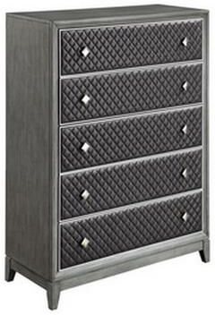 Benjara Stacy 55 Inch Tall Dresser Chest, 5 Faux Leather Upholstered Drawers, Gray