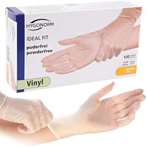 Franz-Mensch Einmalhandschuhe Ideal Fit, transparent, 100 Stk, Vinyl, puder- & latexfrei, lebensmittelecht, Größe M, 100 Stück