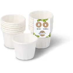 BIOZOYG 5000 Stück Mini-Schalen 20ml weiß, Probierbecher, Einwegschälchen Dipschalen Papier für Dips, Saucen, Fingerfood, umweltfreundlich, robust