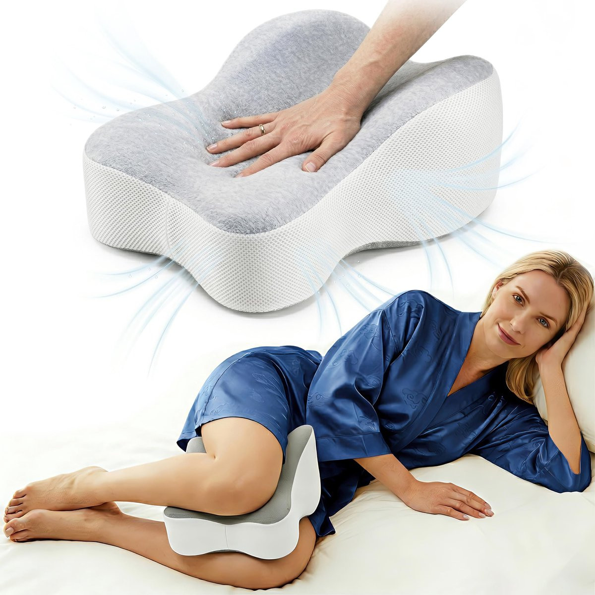 Dailygoods Kniekussen voor in bed - Wit - Ondersteunt dijen en knieën voor verlichting van rug-, heup- en gewrichtspijn