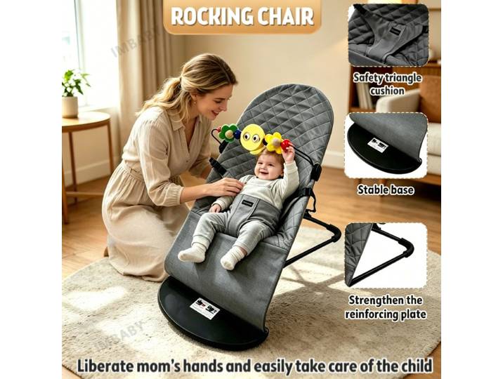 Transat à bascule réglable pour bébé, chaise à bascule pliable à 4 vitesses avec barre de jouets amovible, housse lavable détachable pour 0-12 mois