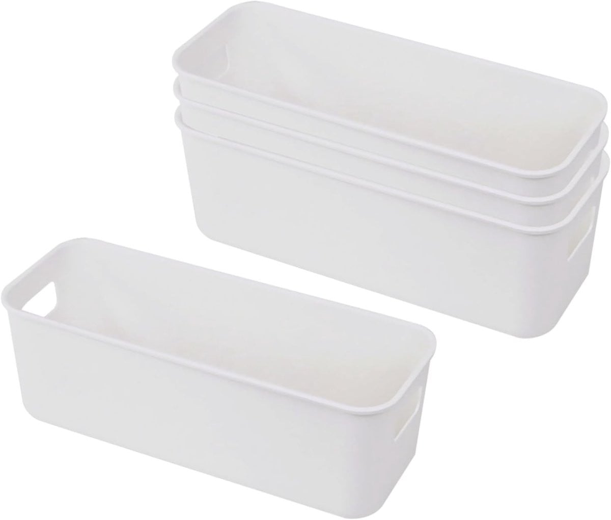 Set van 4 stapelbare plastic opbergmanden met handgrepen voor keuken, badkamer of kantoor
