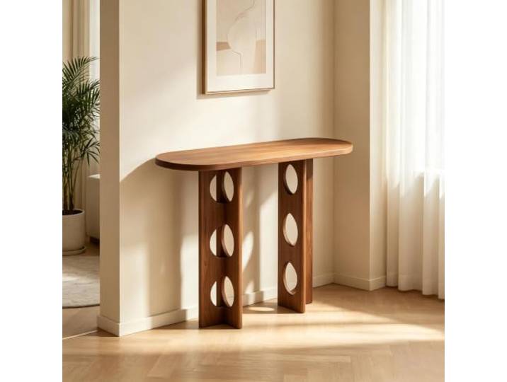 LEUBDIBR Moderner Massivholz‑Konsoltisch, schmaler Eingangstisch für Flur Hochwertiges Massivholz, E0‑Klasse geruchsarme Lackierung, schlankes Raumdesign(Walnut+Walnut,140cm/55.1in)