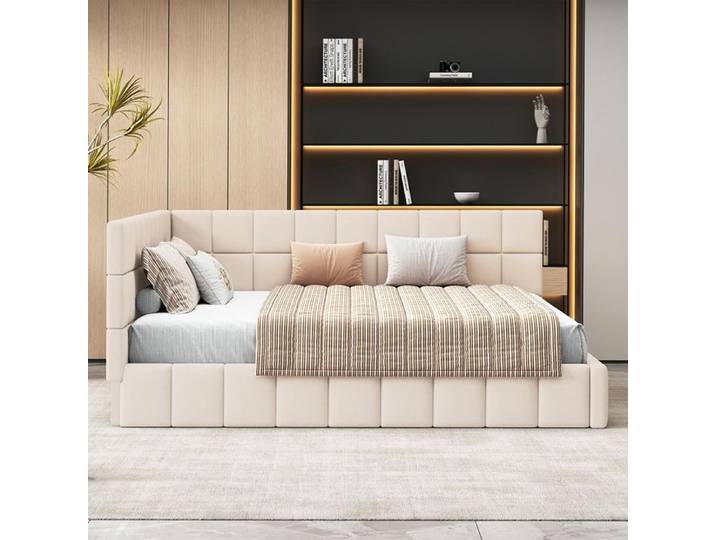 Lit 160x200 cm rembourré canapé-lit Lit multifonctionnel - SWEIKO - Velours Beige