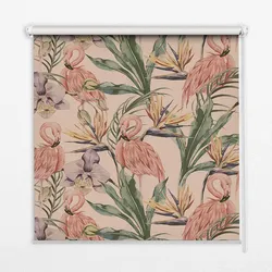 INNENROLLO - Fensterrollo - Rollo - 130x140 cm - Flamingos und Blumen