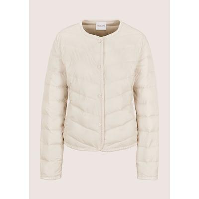 Kurzjacke MADELEINE "Jacke Steppjacke mit bestickter Blende", Damen, Gr. 42, beige (perlweiß), Modern, regular fit, Rundhals, Jacken Kurzjacke