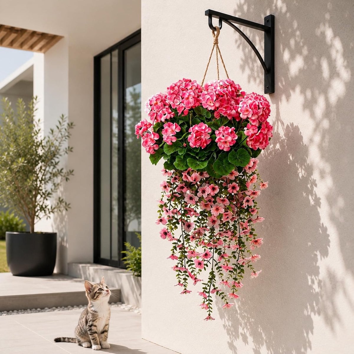 Set van 8 UV-bestendige kunstbloemen voor buiten decoratie - Roze
