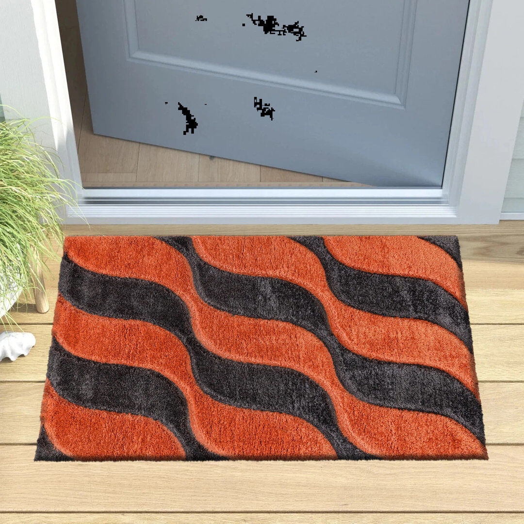 Corrigan Studio Rectangle Geometric Shaggy Area Rug Orange Rectangle 60 x 110 cm