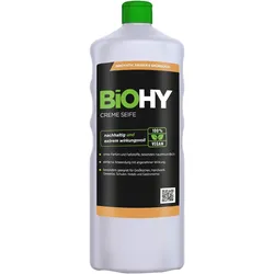 BiOHY Creme Seife (1l Flasche) | Hautschonende, rückfettende und geruchsneutrale Handseife PHOSPHATFREI | Ohne Parfüm und Farbstoffe
