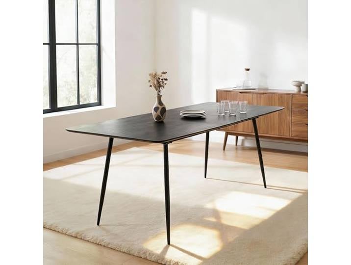 Esstisch ORSA ausziehbar 160-200 x 80 cm, Schwarz - Esszimmertisch rechteckig, Küchentisch mit Butterfly-Einlegeplatte, moderner Esstisch für Essbereich, Metallgestell schwarz pulverbeschichtet