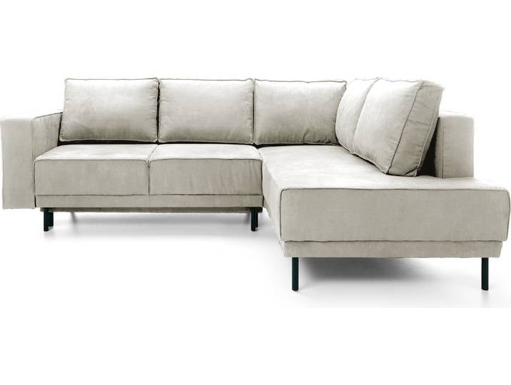 Ecksofa Rodario mit Schlaffunktion, Easy-Clean-Veloursbezug in Hellbeige, rechtsseitig