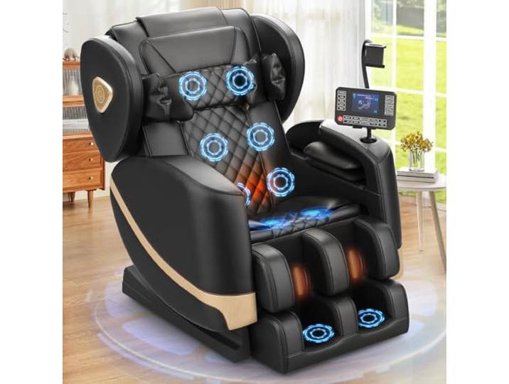 F FURNIMAT Massagesessel Ganzkörper, Zero Gravity Relaxsessel Massagestühle mit Taillen- und Beinheizung, Komfort-Airbags, Fußrollen, 10 Massagerollen, Bluetooth-Lautsprecher, Fernbedienung