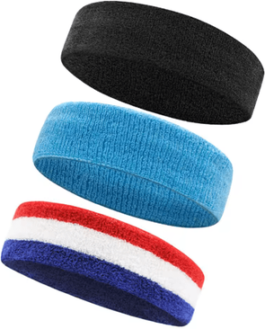 Inspire Picks AOLIKES 3PCS Cotton Sports Sweatbands Moisture Wicking Athletic Headbands For Running, Basketball, Tennis & Fitness black sky Blue multi