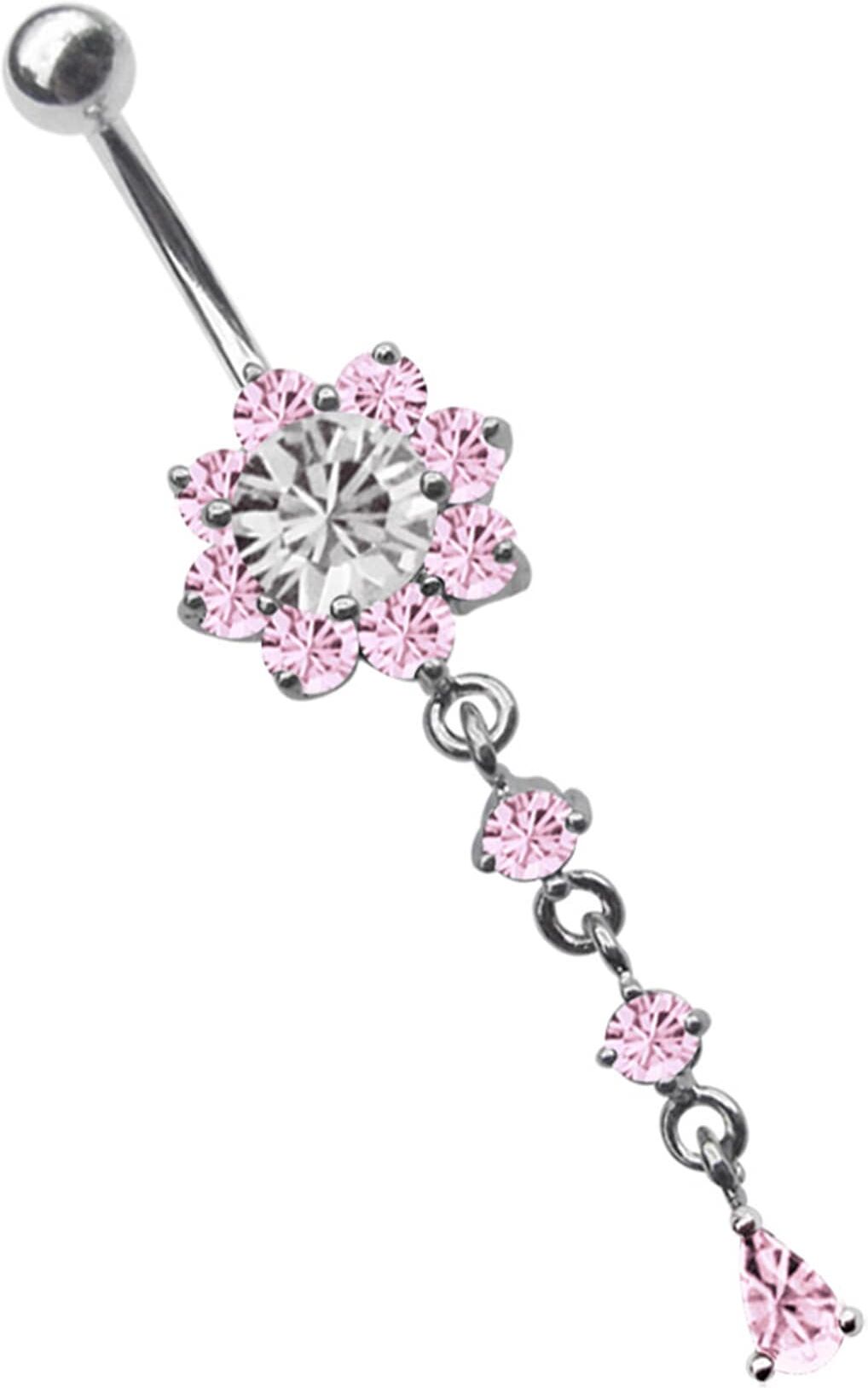 Bauchnabelpiercing ADELIA´S "Piercing Bauchnabelpiercing", rosa, Piercings, Damen, onesize, Titan, Blume mit Hänger und Steinen