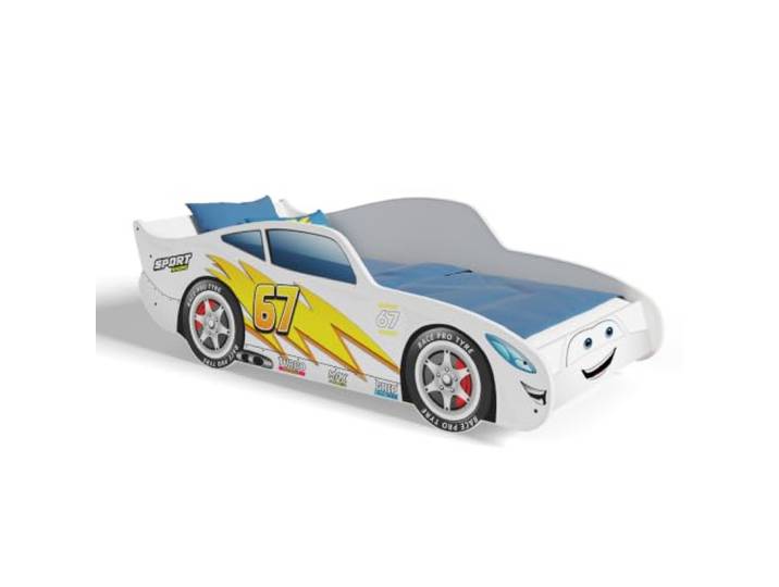 KOBI Autobett 160 x 80, weiß, mit Cars-Matratze