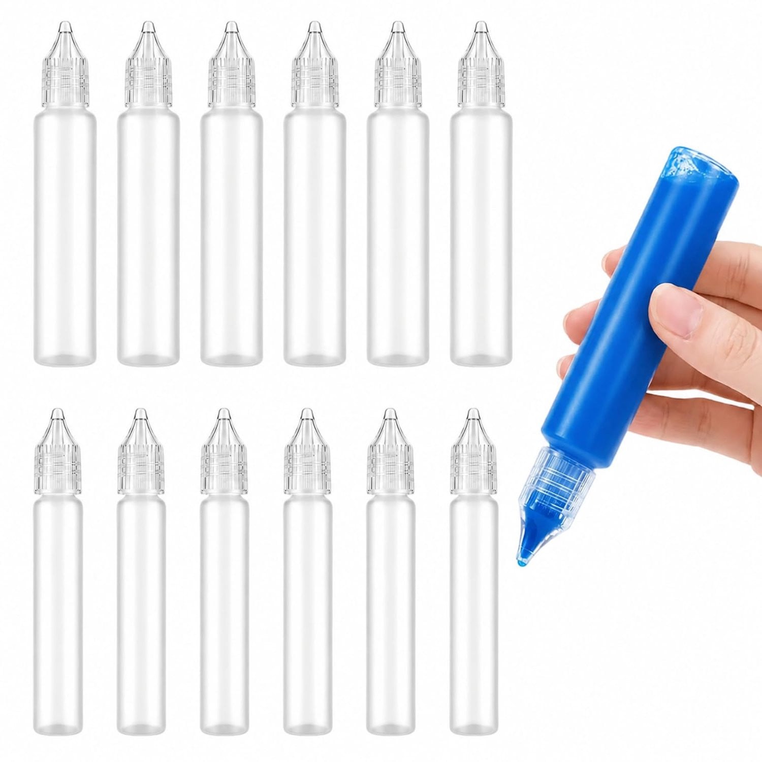 Set van 12 lege kunststof doseerflessen en knijpflessen met 30ml en 15ml inhoud