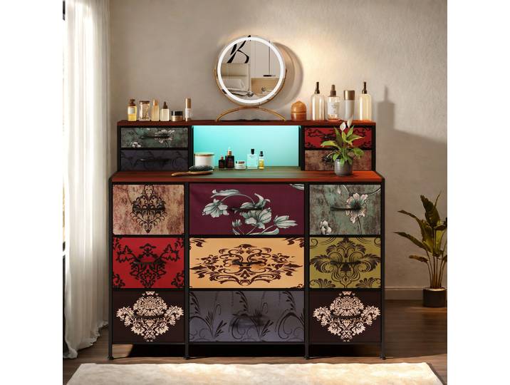 Commode vintage Rosahqnda, tiroirs en tissu, armoire à quatre niveaux, table de toilette pour chambre à coucher, table d'appoint pour salon