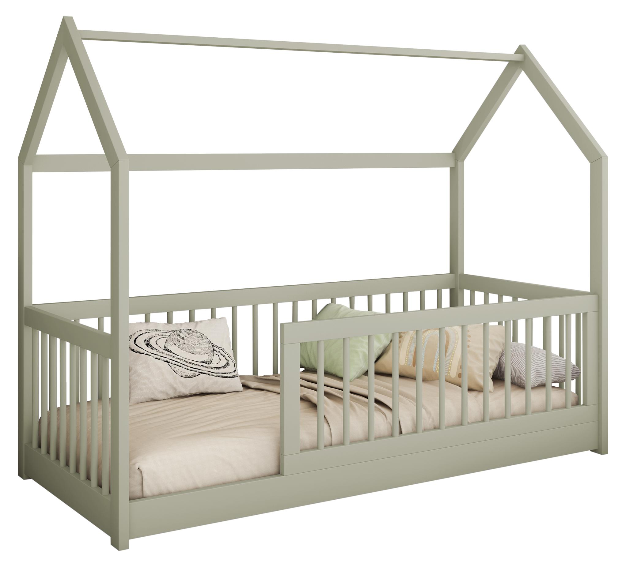 MIRJAN24 Kinderbett Greta 90, Kinderzimmer Bett mit Lattenrost, Holzkonstruktion (Farbe: Olivgrün, Größe: 90x200 cm)