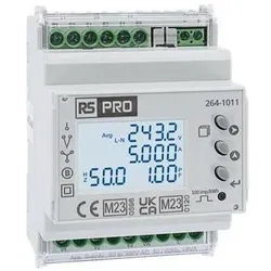 RS PRO, Energiemessgerät, Energiemessgerät LCD 90mm x 70mm / 1, 3-phasig 3 x (Stromwandler) 3 x (Spannung) und Nullleit