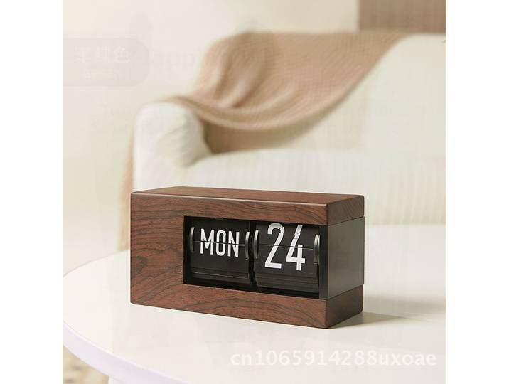 Horloge de bureau moderne et minimaliste de Style japonais, avec calendrier perpétuel, fonction de rotation de Page, finition Grain de bois argenté pour la maison et