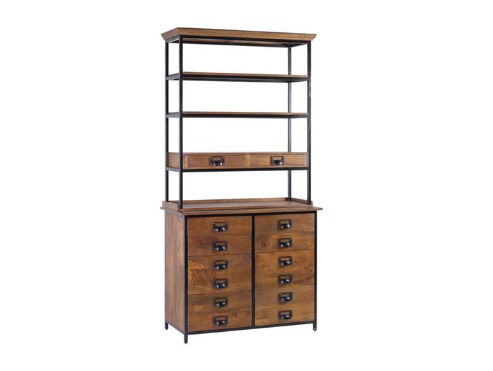 Bibliothèque en bois de manguier marron et fer noir H 200 cm