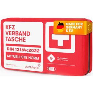 PURAHELP Erste-Hilfe-Tasche Verbandstasche, Auto, nach DIN 13164 gefüllt, rot, für KFZ