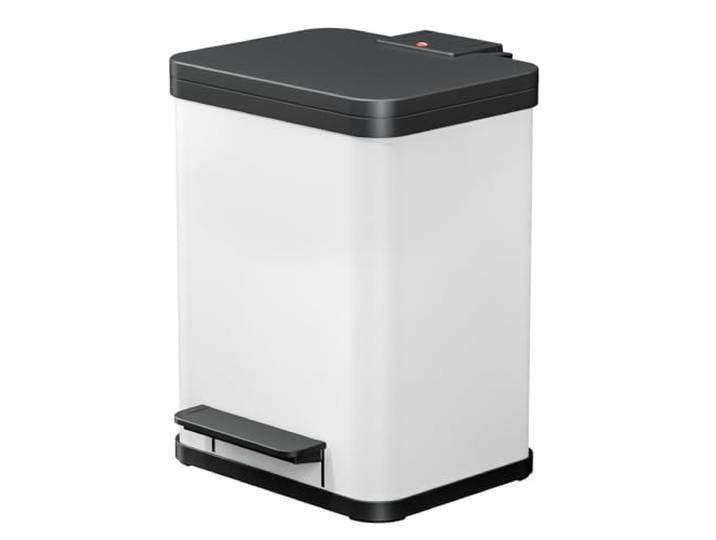 Hailo Öko duo Plus M Tret-Mülltrenner - freistehender 2 x 9 Liter Doppelmülleimer aus Stahlblech - Mülltrennsystem mit soft close Deckel - 2-fach Abfalltrenner für die Küche - Weiß