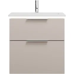 burgbad Eqio Mineralguss-Waschtisch inklusive Waschtischunterschrank mit LED-Beleuchtung, 620x490x638mm, SHCC062F6583C0001G0146, Farbe: Lichtgrau Matt / Lichtgrau Matt, Griff Chrom G0146